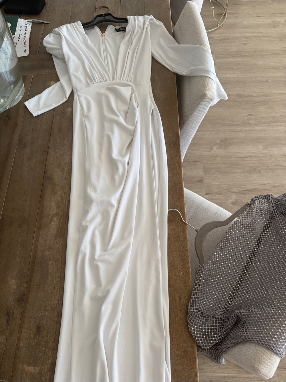 Nookie White Long Sleeve V-Neck Gown